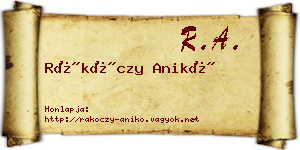 Rákóczy Anikó névjegykártya